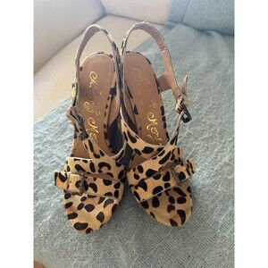 Naughty Monkey size 9.5 Women’s Leopard Print‎ Pony Hair Wedge Platform Sandals